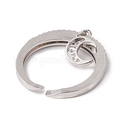 Clear Cubic Zirconia Moon Charm Open Cuff Ring&nbsp;RJEW-F124-02P