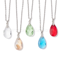 Glass Faceted Teardrop Pendant 304 Stainless Steel Cable Pendant Necklaces for Women&nbsp;NJEW-JN05297