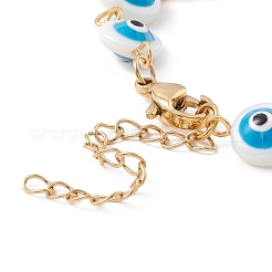 Natural Shell Flat Round with Evil Eye Link Chain Bracelet with Enamel&nbsp;BJEW-C015-21G