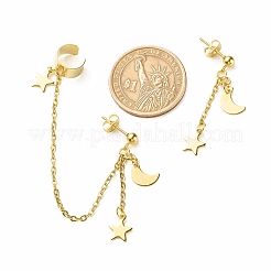 304 Stainless Steel Moon and Star Asymmetrical Earrings&nbsp;EJEW-JE04888-01