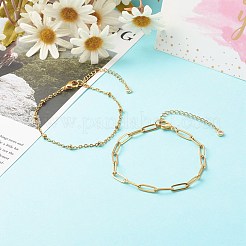 304 Stainless Steel Paperclip & Satellite Chains Bracelet Set&nbsp;X-BJEW-JB06523