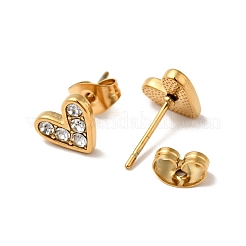 Ion Plating(IP) Heart 304 Stainless Steel Rhinestone Stud Earrings&nbsp;EJEW-A081-15G-02