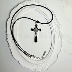 Vintage Religion Alloy Enamel Black Saint Benedict Medal Crucifix Cross Pendant Necklaces for Men Women&nbsp;ZV6035