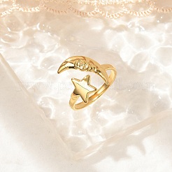 Star Moon 304 Stainless Steel Cuff Rings for Women&nbsp;RJEW-U039-02G