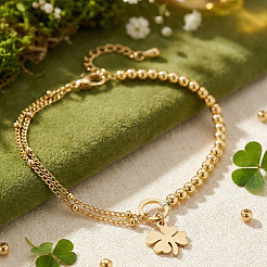 Four Leaf Clover 304 Stainless Steel Charm Bracelets&nbsp;LS-UY0745-1