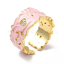 Enamel Butterfly and Heart Open Cuff Ring with Clear Cubic Zirconia&nbsp;RJEW-G254-02G