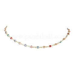Brass & Colorful Glass Flat Round Link Chain Necklaces for Women&nbsp;NJEW-JN05451