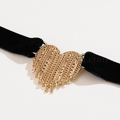 Alloy & Brass Chain Heart Pendant Black Cloth Cord Necklaces for Women&nbsp;FS-WG26071-01