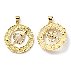 Brass Cubic Zirconia with Plastic Pearl Pendants&nbsp;KK-K341-20G