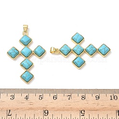 Dyed Synthetic Turquoise Rhombus Cross Pendants&nbsp;KK-P330-10G