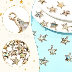 10Pcs 2 Styles Star Brass & Natural Black Lip Shell Connector Charms & Pendants Findings Kits&nbsp;KK-YW0003-78