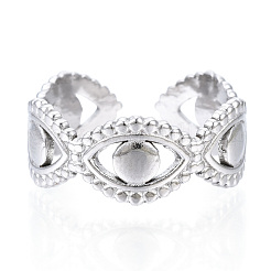 Non-Tarnish 304 Stainless Steel Evil Eye Open Cuff Ring&nbsp;RJEW-N040-25