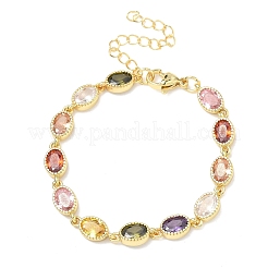 Oval Brass Pave Cubic Zirconia Link Chain Bracelets for Women&nbsp;BJEW-P385-02G