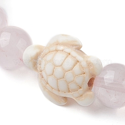Natural Rose Quartz Round & Synthetic Turquoise Turtle Beaded Stretch Bracelet for Women&nbsp;BJEW-JB09700-02