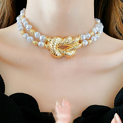 Brass Knot Plastic Imitation Keshi Pearl Nuggets Beaded 2-Strand Choker Necklaces for Women&nbsp;FS-WG8CEF6-01