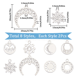 16Pcs 8 Style 304 Stainless Steel Charms&nbsp;STAS-SC0008-36-1