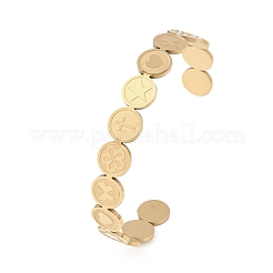 201 Stainless Steel Cuff Bangles for Women Flat Round with Cross & Butterfly & Heart & Star & Flower&nbsp;BJEW-T024-01E-G