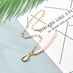 Electroplate Cowrie Shell Pendant Necklace for Girl Women&nbsp;NJEW-JN03679