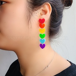 Rainbow Color Pride Flag Acrylic Heart Dangle Stud Earrings&nbsp;RABO-PW0001-012P