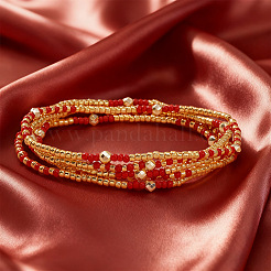 5Pcs Boho Glass Seed Multi-Strand Beaded Stretch Bracelet&nbsp;XH2796