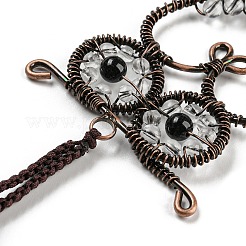 Wire Wrapped Brass Owl & Natural Quartz Crystal Pendant Decoration&nbsp;HJEW-C006-01A