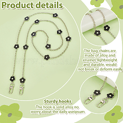 2Pcs Alloy Black Enamel Flower Link Purse Chains&nbsp;AJEW-PH0012-25