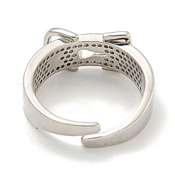 Rack Plating Brass Micro Pave Cubic Zirconia Belt Shape Open Cuff Rings for Women&nbsp;RJEW-F162-10P