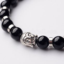 Buddha Head Gemstone Beaded Stretch Bracelets&nbsp;X-BJEW-JB01864-06