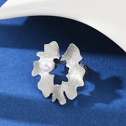 Brass with ABS Plastic Pearl Cuff Rings for Women&nbsp;RJEW-M075-01P