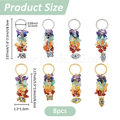 8Pcs Chakra Natural Gemstone Chip Bead Keychain&nbsp;KEYC-FH00054