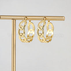 Simple 201 Stainless Steel Cuban Link Hoop Earrings&nbsp;LS-WG5268