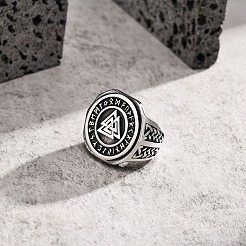 Stainless Steel Rune Words Viking Amulet Finger Ring&nbsp;PW-WG37249-04