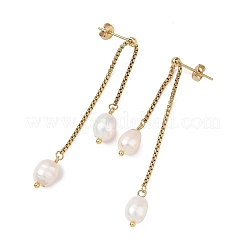 304 Stainless Steel & Natural Cultured Freshwater Pearl Dangle Earrings&nbsp;EJEW-JE07380
