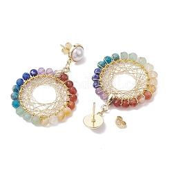 Chakra Copper Wire Wrapped Gemstone Stud Earring&nbsp;EJEW-TA00483