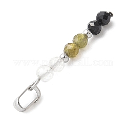 Faceted Round Natural Quartz Crystal & Labradorite & Black Spinel Beaded Pendants&nbsp;PALLOY-JF03529-08