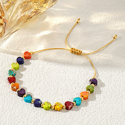 Pride Month Rainbow Heart Resin & Brass Beads Braided Bead Bracelets for Women&nbsp;KI7192