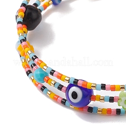 Evil Eye Lampwork & Glass Seed Bead Wrap Bracelet with Steel Wire&nbsp;BJEW-MZ00052