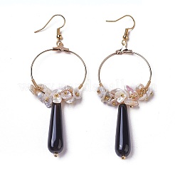 Pearl Chip Beads Dangle Earrings&nbsp;EJEW-L218-07
