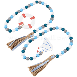 2Pcs 2 Styles Wood Beaded Hanging Ornaments&nbsp;HJEW-GF0001-56C