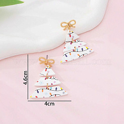 Alloy with Printed Acrylic Bowknot Christmas Tree Stud Dangle Earrings&nbsp;FS-WGF5007-01
