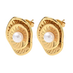 304 Stainless Steel & ABS Plastic Pearl Stud Earrings&nbsp;SA-CBA2696-37G