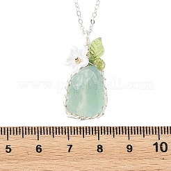 Raw Natural Green Fluorite Nuggets with Flower Wire Wrapped Pendant 304 Stainless Steel Cable Chain Necklaces&nbsp;NJEW-TA00268