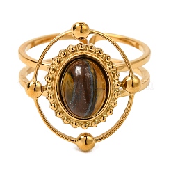 Oval Natural Tiger Eye Finger Rings&nbsp;RJEW-Q822-30G-03