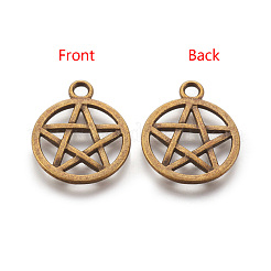 Tibetan Style Alloy Flat Round with Star Charms&nbsp;TIBEP-5248-AB-FF