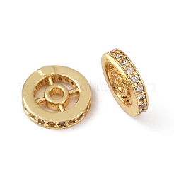 Flat Round Brass Micro Pave Clear Cubic Zirconia Beads&nbsp;KK-R224-13G-01