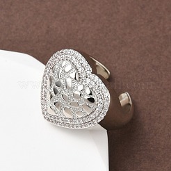 Heart Brass Micro Pave Cubic Zirconia Cuff Rings for Women&nbsp;RJEW-A069-08P