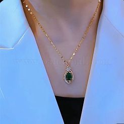Alloy Crystal Rhonestone and Green Glass Teardrop Pendants Necklaces for Women&nbsp;FS-WG0BC64-01