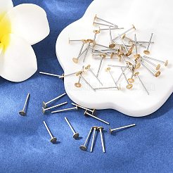304 Stainless Steel Stud Earring Settings with Flat Round Brass Head&nbsp;STAS-R073-01