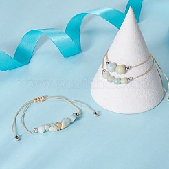 3Pcs 3 Style Natural Amazonite Braided Bead Bracelets Set&nbsp;BJEW-JB09334-05
