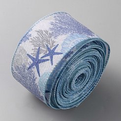 Starfish & Coral Pattern Polyester Ribbon&nbsp;OCOR-WH0078-394